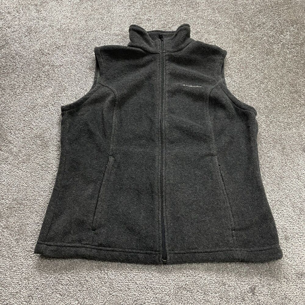 Columbia Fleece Vest Mens Large Gray Full Zip High Neck Pockets Outdoor Hiking
